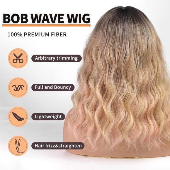 Human hair blend pink with blonde highlights wig - Picture 5 of 5